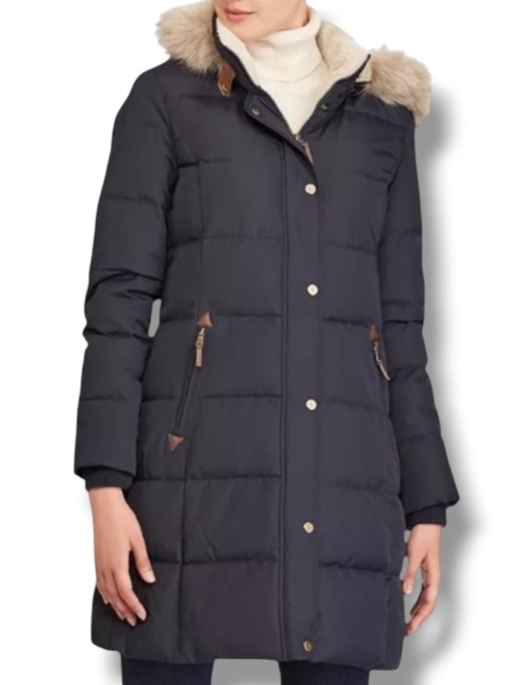 Lauren Ralph Lauren Women’s Dark Blue Faux-Fur Down Coat Puffer Winter Jacket